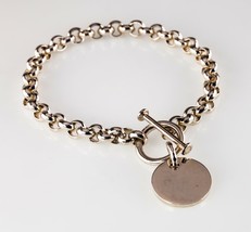 Designer Style Round Link Round &amp; Tag Sterling Silver Bracelet 7.50&quot; - £126.75 GBP