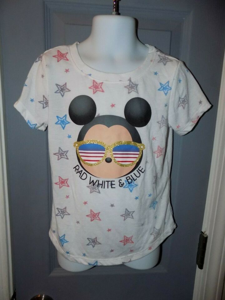 Primary image for Disney Tsum Tsum Mickey Rad White & Blue Shirt Size XS (4/5) Girl's EUC