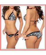 Classic Black and White Zebra Stripe Halter Bra and Bottoms Tie Bikini S... - £26.85 GBP
