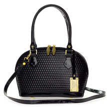 AURA Italian Made Black Patent Embossed Leather Small Structured Tote Handbag - £271.03 GBP