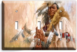 Native American Indian Chief Triple Light Switch Wall Plate Cover Room Art Decor - £13.87 GBP