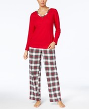 allbrand365 designer Womens Knit Top Flannel Bottom Pajama Set,Red Size 2XL - $64.35