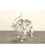 Clear Vintage Art Glass Elephant Figurine/Paperweight, Trunk Up, Blue Eyes - £15.31 GBP