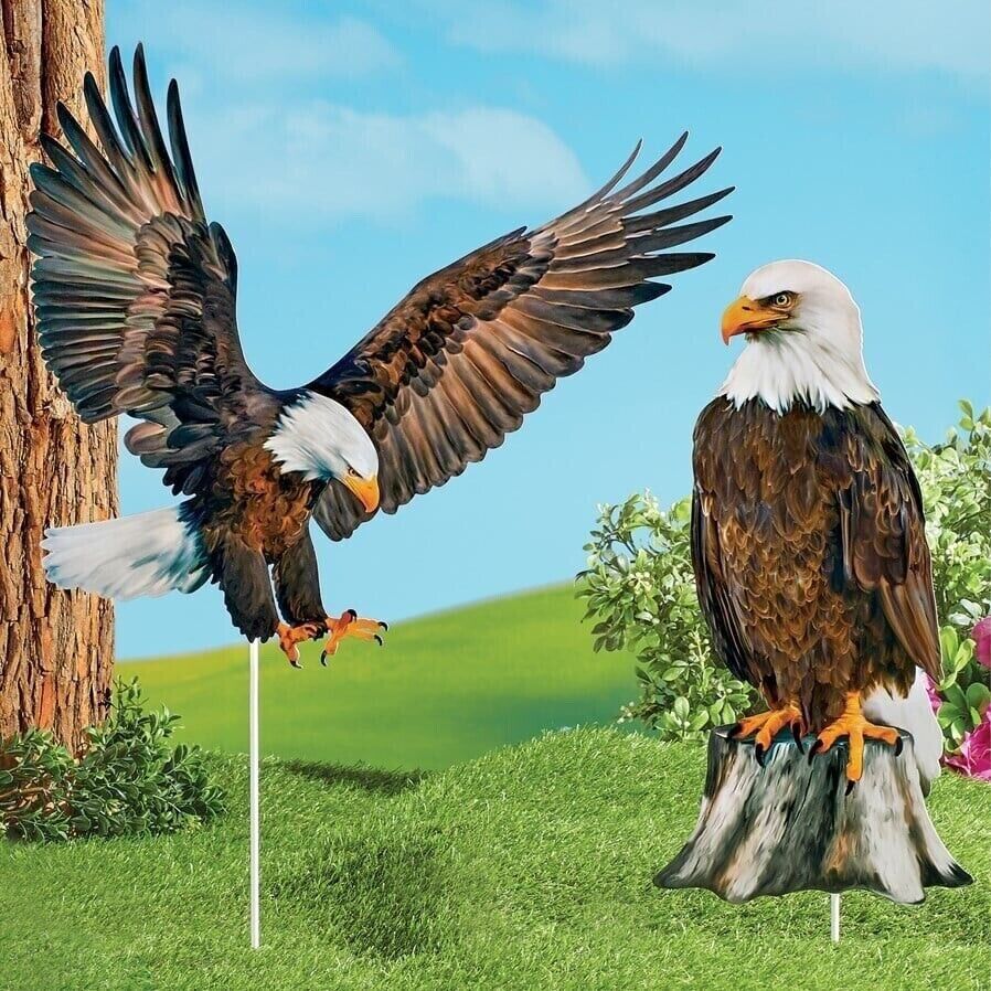 Pair of Impressive American Bald Eagle Metal Yard Garden Stakes Set of 2... - $26.24