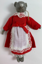 Vintage 6.5 in Red Apron Dress Ceramic Gray Mouse Doll Christmas Ornament - £17.98 GBP