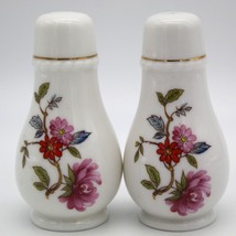 Porcelain Floral &amp; Gold Trim Salt Pepper Shaker Set Pink Flowers Vintage - £7.80 GBP