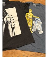 Lot Of 2 Star Wars T Shirts Mens Size L Blue R2D2 C3PO &amp; Black Darth Vader - £9.94 GBP