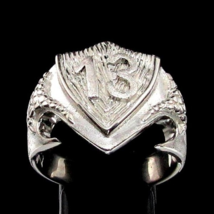 Sterling silver Biker ring 13 Outlaw symbol on Medieval Dragon Shield matte fini - £55.94 GBP