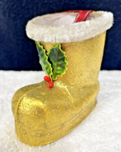 Vintage 1950s Shiny Gold Christmas Sanat Boot Candy Holder 3 3/4&quot; Tall - £14.59 GBP