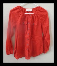 Ann Taylor&#39;s Loft Red &amp; Gray Polka Dot Long Sleeve Button Blouse Small P... - €12,66 EUR