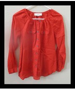 Ann Taylor&#39;s Loft Red &amp; Gray Polka Dot Long Sleeve Button Blouse Small P... - €12,56 EUR