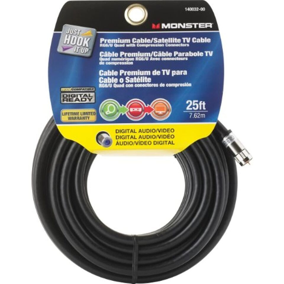 Monster Cable Video Coaxial Cable Digital 75 Ohm 25 &#39; Carded - $26.06