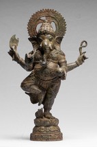 Antik Chola Stil Bronze Tanzend Ganesha Statue W/Maus - 48cm/48.3cm - £655.92 GBP