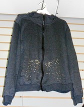 Dark Gray Metal Studs Decor  Large Adult Zip Up Sweater with Attached Hood - $4.99