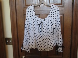 Shein Curve White with Black Polka Dots Peasant Style Blouse - Size 3XL - £14.00 GBP