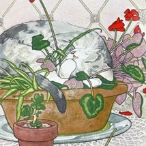 Image Design Japan Cat Tile Art Picture Planter Sleeping Gray Kitty 5.5 ... - $14.49
