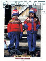 Knit Country Kids Pattern Chunky Weight Bernat #1298 Hats Cardigans Sweaters - $6.99