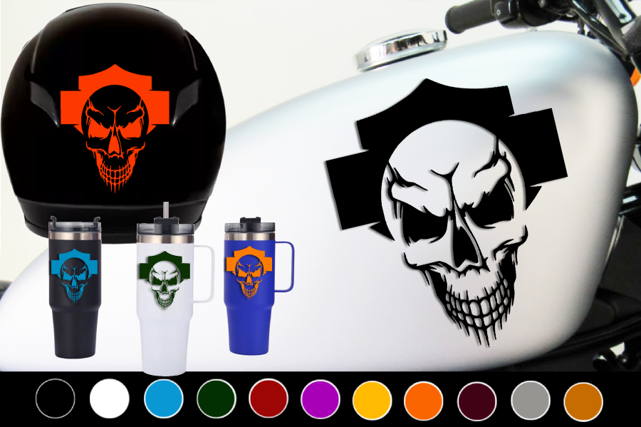 Biker Emblem With Skull Vinyl Decal For Harley Motorbikes Motorcycle Hel... - $2.96+