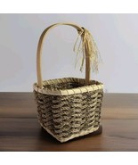 Natural Fibers Woven Market Basket with Handle 6&quot;x6&quot; Square Base Cottage... - £11.84 GBP