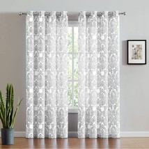 Fmfunctex White Grey Damask Print Curtains For Bedroom 63 Inch Total Privacy - £31.96 GBP