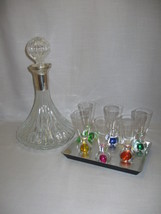 Bar Ware Crystal Clear Glass Decanter Qty 7 Vodka Shot Glasses With Tray - $31.95