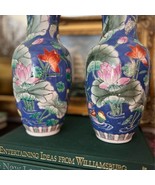 Vintage Lotus Flower Asian Chinoserie Mantel Vases Grandmillennial Shelf... - £53.78 GBP