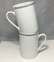 Bella Lux 2 porcelain mugs White with  polka-dost and silver checkers trim - £5.57 GBP