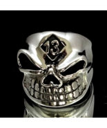 Sterling silver Biker ring number 13 symbol on Grinning Bully Skull high... - $115.45 CAD