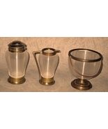 Antique Art Deco Ribbed Glass and Brass Cream &amp; Sugar Dresser Dishes Set... - $23.76
