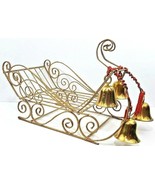 Gold Metal Glittered Sleigh W/Brass Bells 16&quot; Long x 10 1/2&quot; Tall x 8&quot; Wide - $306.07 MXN