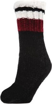 New Memoi Varsity Chenille Plush Lined Slipper Socks Black Crew Womens Size 9-11 - £16.73 GBP