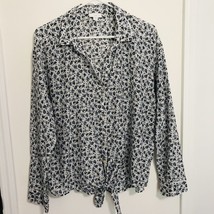 J. Jill Button Down Shirt Size Large Silk Blend Tie Front Floral Top Long Sleeve - $17.59