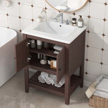 Modern Brown Bathroom Vanity with Ceramic Sink - £224.35 GBP