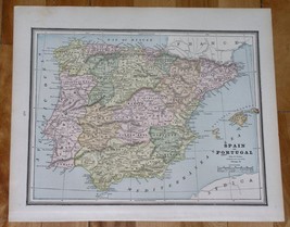 1890 Antique Map Of Spain Portugal / Verso Netherlands Denmark - $23.28