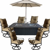 Propane fire pit dining table set 9 piece outoor cast aluminum  patio furniture. - £5,156.24 GBP