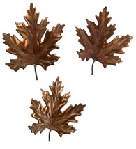 Set of 3 Metal Leaf Wall Art Decor Maple Leaves Home Interiors 3D Copper Vtg - £9.49 GBP
