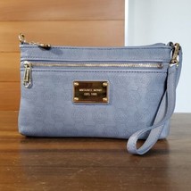 Upcycled Michael Kors Wristlet Wallet Blue Grey Micro Perforated Leather Lined - £38.38 GBP