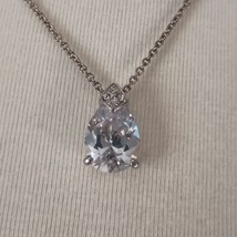 Monet Crystal Necklace Pear Shaped Large Silver Tone Sparkly Vintage Wed... - $29.68
