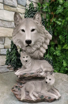 Mountain Scenery Gray Wolf Family Statue Timber Wolf Pack On Rocks 13&quot;H ... - £36.85 GBP