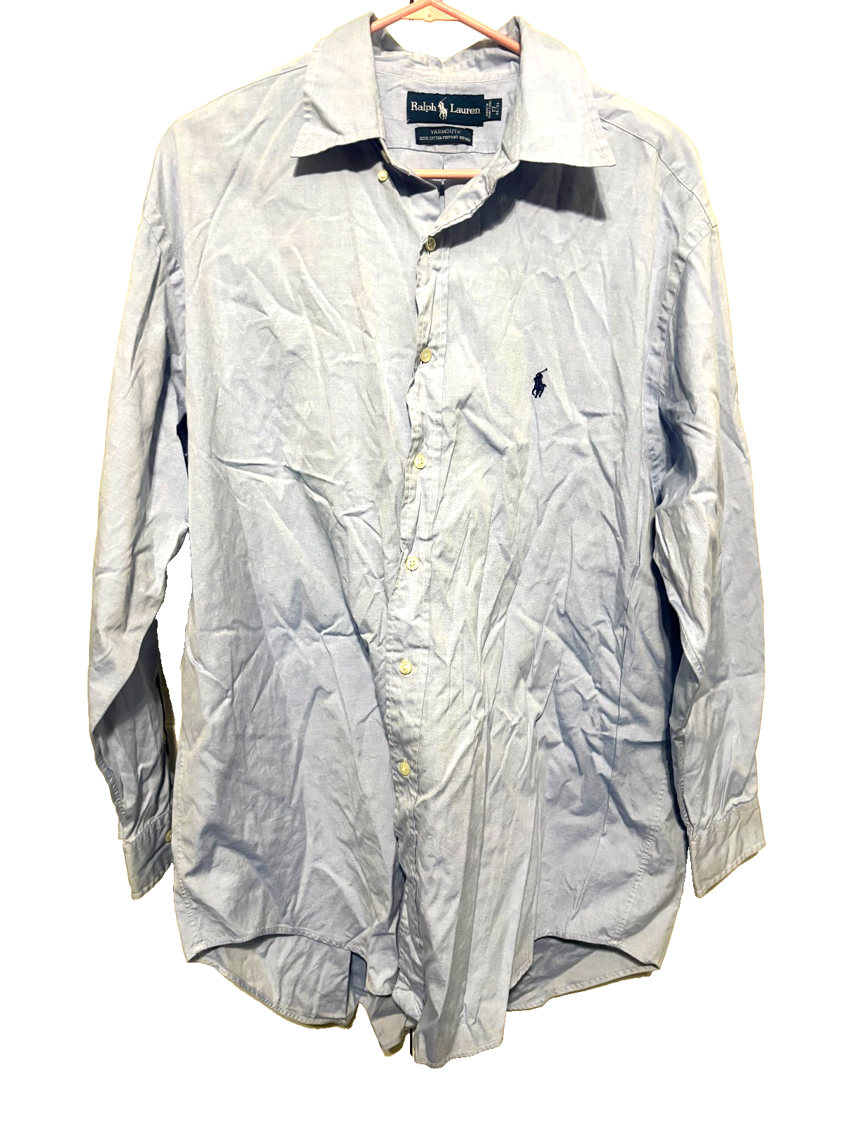 Ralph Lauren Yarmouth Men Sz 17 32/33 Blue Long Sleeve Button Down Class... - $14.85