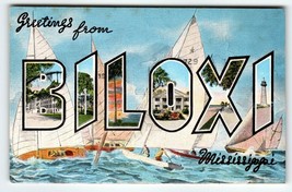 Greetings From biloxiMississippi Large Letter Linen Postcard Kropp Sail Boats - £8.70 GBP