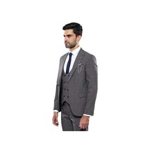 Men 3pc European Suit WESSI by J.VALINTIN Extra Slim Fit JV35 gray Window Pane image 6