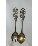 VTG Art nouveau Silver Plate Serving Spoon And Fork Set - Cutout Flowers... - $19.16 CAD