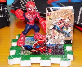 Dollhouse Spiderman Comic Book Figurine &amp; Puzzle Piece Fits Loving Famil... - $6.92
