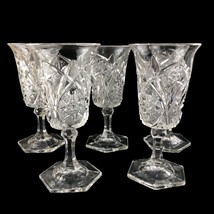 5 EAPG 1920 McKee Glass Water Wine Glasses 7&quot; Yutec Pattern Antique Vtg Clear - £56.57 GBP