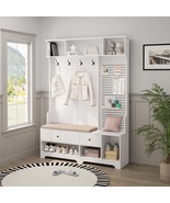 Hall Tree with Bench, Coat Rack &amp; Storage - White - $271.99