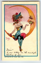 Dwig Signed Postcard Lady Crescent Moon Man Human Face Fantasy 1908 Chas Rose 21 - £63.82 GBP
