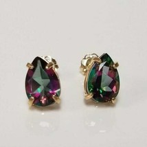 1CT Pear Cut Green Mystic Topaz Solitaire Stud Earrings in 14K Yellow Gold Over - £47.25 GBP