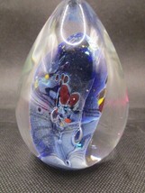 Paperweight multicolor controlled bubbles signed Karg egg shape 4 x 3&quot; - £35.80 GBP