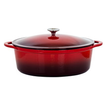 MegaChef 7 Quarts Oval Enameled Cast Iron Casserole in Red - £98.47 GBP